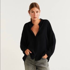 MANGO Mao Collar Shirt; black flowy shirt